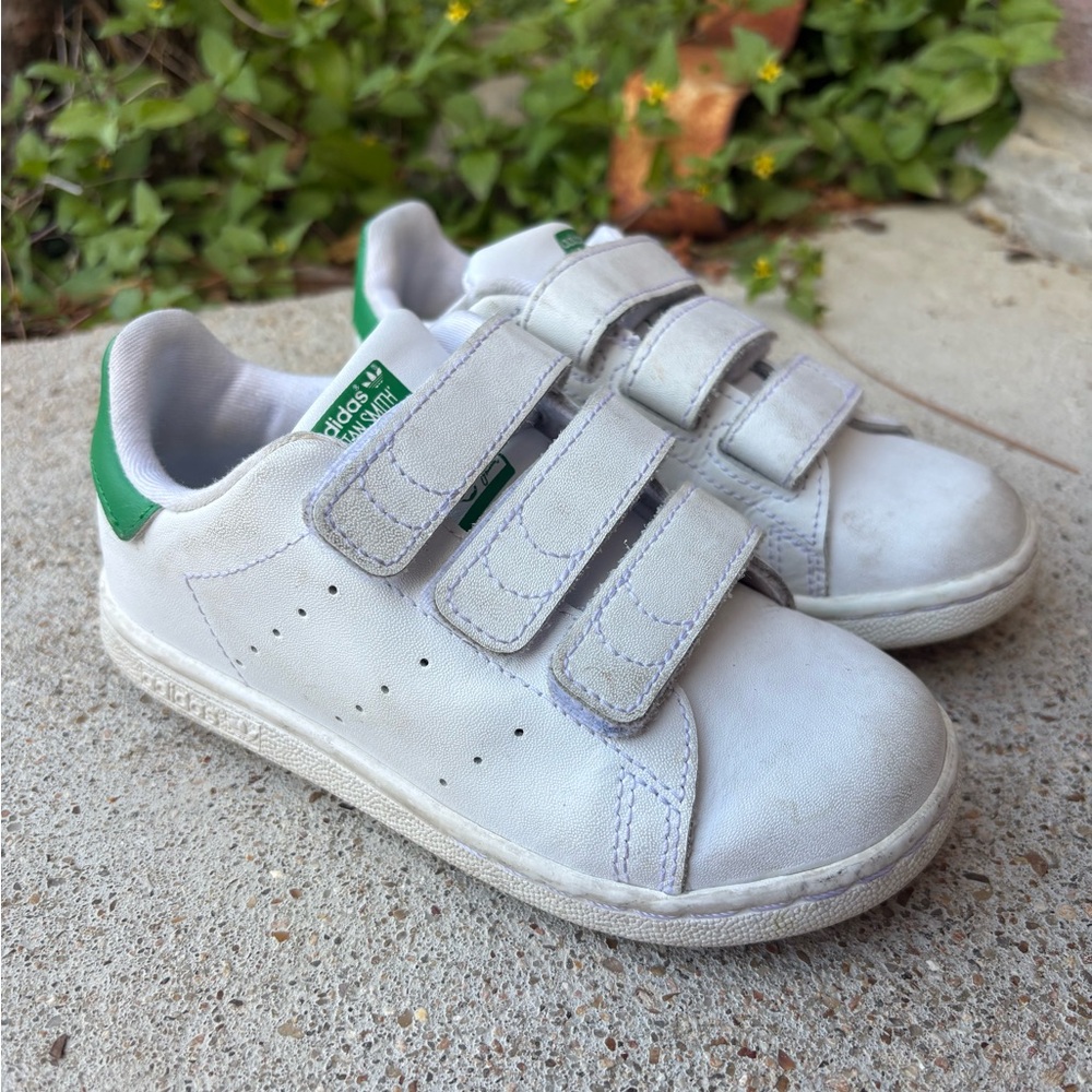 adidas Stan Smith White & Green Kids Velcro Sneakers